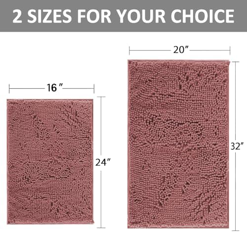 Chenille Bathroom Rugs Set 2 Piece Bath Mats for Bathroom Non-Slip Luxury Batroom Runner Rug Extra Soft and Absorbent Shaggy Rugs Washable Dry Plush