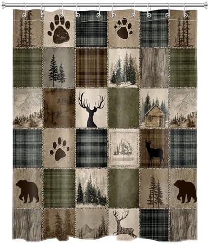 Rustic Cabin Forest Shower Curtain for Bathroom, 60W X 72L inches