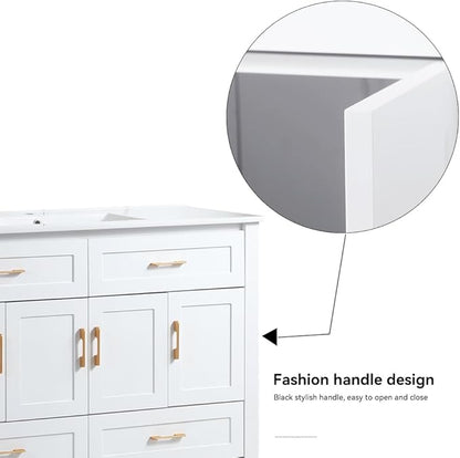 LZ LEISURE ZONE 48" Bathroom Vanity with Ceramic Sink Combo, Abundant Cabinet -4 Soft Close Doors and 4 Drawers, White