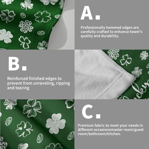Lucky Clover Shamrocks Hand Towels 2 Pcs, 14x28 Inch Green St. Patrick's Day Absorbent Soft Tea Towels Quick Dry Dish Towel for Holiday Kitchen Bathroom Home Hotel Decorations