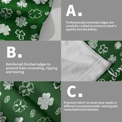 Lucky Clover Shamrocks Hand Towels 2 Pcs, 14x28 Inch Green St. Patrick's Day Absorbent Soft Tea Towels Quick Dry Dish Towel for Holiday Kitchen Bathroom Home Hotel Decorations