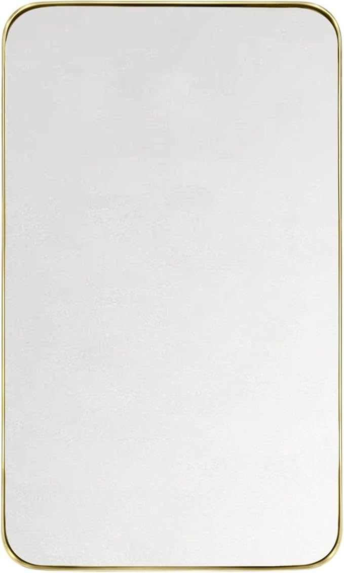 GRACTO 24x40'' Brushed Gold Metal Framed Bathroom Mirror for Wall in Stainless Steel Rounded Rectangular Bathroom Vanity Mirrors Wall Mounted
