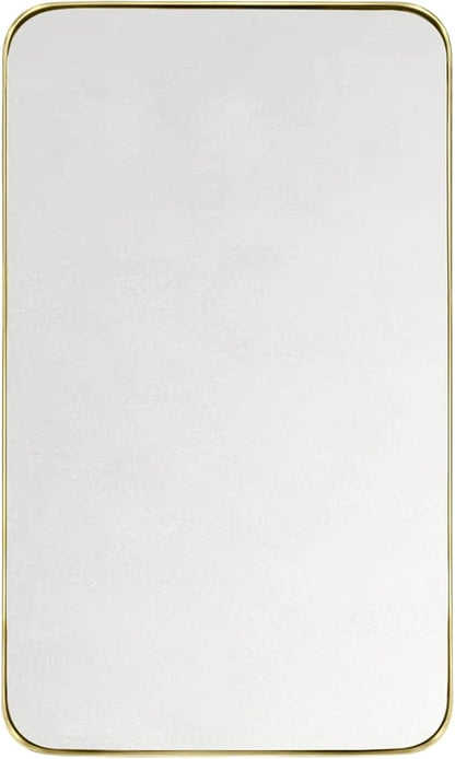 GRACTO 24x40'' Brushed Gold Metal Framed Bathroom Mirror for Wall in Stainless Steel Rounded Rectangular Bathroom Vanity Mirrors Wall Mounted