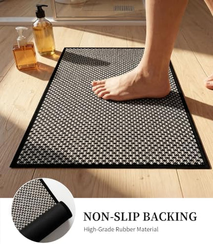 YIHOUSE Black Bathroom Rugs Sets 2 Pieces,Thin Bath Mat Quick Dry