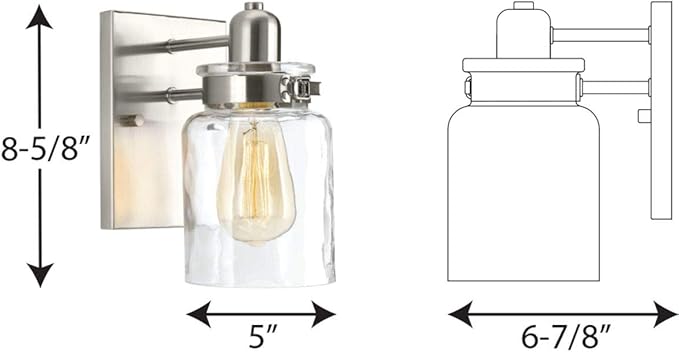 Calhoun Collection 1-Light Clear Glass Farmhouse Bath Vanity Light Brushed Nickel