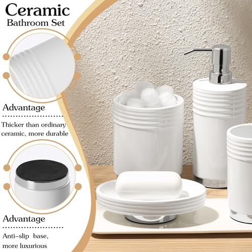 RQYIXI Ceramic Bathroom Accessories Set,White,4 Piece,Chrome Base