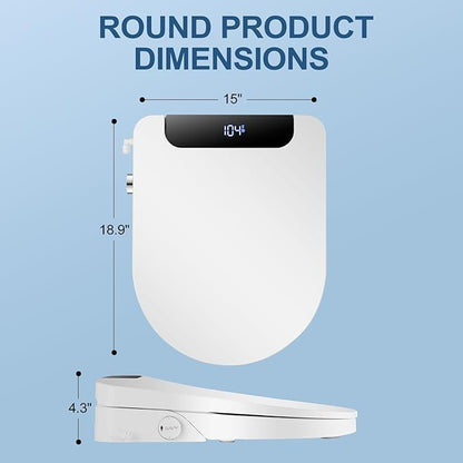 Bidet Toilet Seat, Round, Electric, Warm Water, Air Dryer, Heated Seat and Slow Close Lid, Front and Rear Wash, Night light, Wireless Remote, Black, 102D (Round)