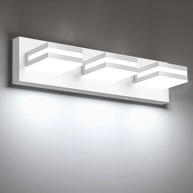 IZORRO LED Modern Bathroom Lights Fixtures(8-Light,Dimmable),Matte White Acrylic Wall Lighting,Vanity Lights for Bathroom Over Mirror - 6000k 16In （No Assembly Required）