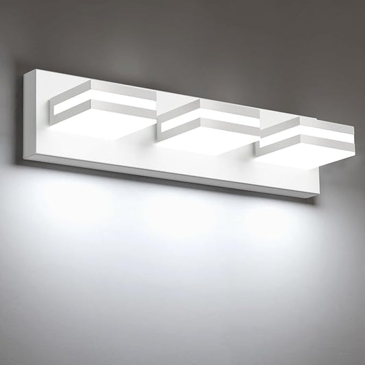 IZORRO LED Modern Bathroom Lights Fixtures(8-Light,Dimmable),Matte White Acrylic Wall Lighting,Vanity Lights for Bathroom Over Mirror - 6000k 16In （No Assembly Required）