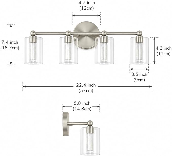 Brushed Nickel Vanity Light with 3 Color Modes, Eye Protection LED Bathroom Light Fixtures, Dimmable Modern Wall Light Over Mirror with Clear Glass Shade (Brushed Nickel, 4-Light)
