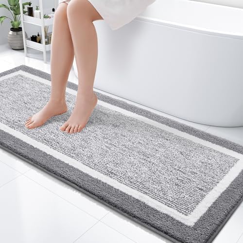 OLANLY Bathroom Runner Rugs 59x24, Extra Long Bath Mats for Bathroom, Grey