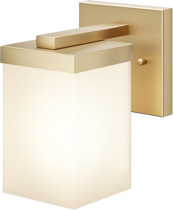Vanity Lighting Fixture with White Frosted Glass, Gold Bathroom Wall Lamp Over Mirror, Wall Sconce for Living Room Kitchen Washroom Porch T003GD-L1