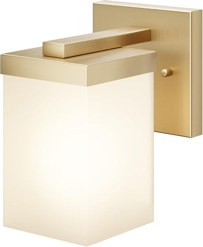 Vanity Lighting Fixture with White Frosted Glass, Gold Bathroom Wall Lamp Over Mirror, Wall Sconce for Living Room Kitchen Washroom Porch T003GD-L1