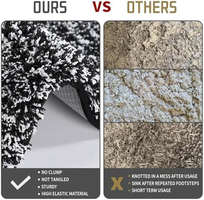 Yimobra Toilet Rugs U Shaped Washable 24X20, Ultra Soft and Water Absorbent Bath Mats, Non Slip Fluffy Shaggy Luxury Microfiber Contour Bath Rugs for Toilet, Dry Quick, Black and White