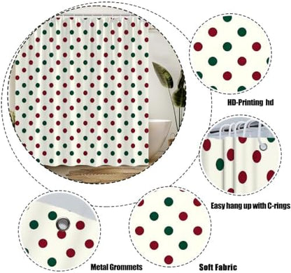 Polka Dot Christmas Shower Curtain Bathroom Decor with Hooks,70"Wx75"H