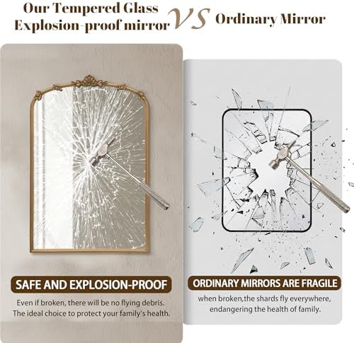 Besdomus Vintage Gold Mirror for Bathroom: 24"x36" Ornate Arched Mirror