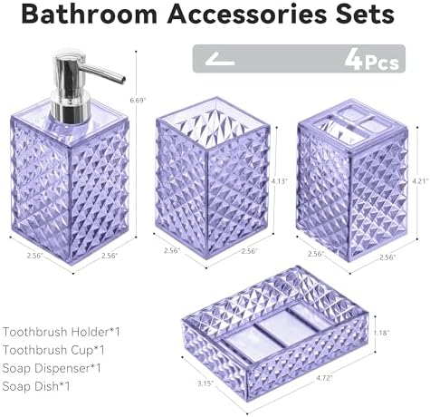 Bathroom Accessory Set, 4 PCS Light Purple Bathroom Accessories Set