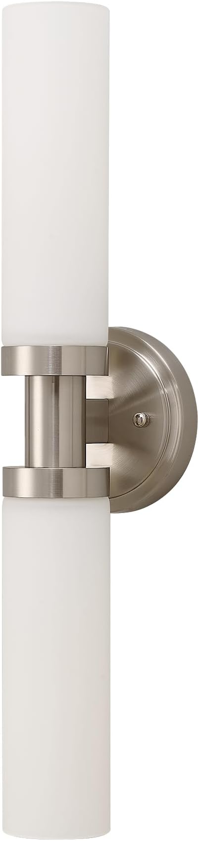 Brushed Nickel Bathroom Light Fixtures, 2-Light Vanity Lights W/White Glass Shade, Modern Sconces Wall Lighting for Mirror Kitchen Bedroom Hallway Living Room, E26 T10 Bulbs(Excluded)