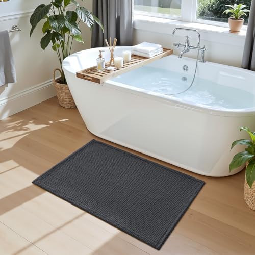 DEXI Chenille Bath Mat 36x24, Soft Absorbent Bathroom Rugs, Dark Grey