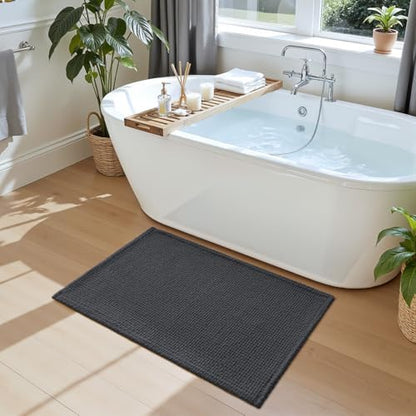 DEXI Chenille Bath Mat 43x24, Soft Absorbent Bathroom Rugs, Dark Grey