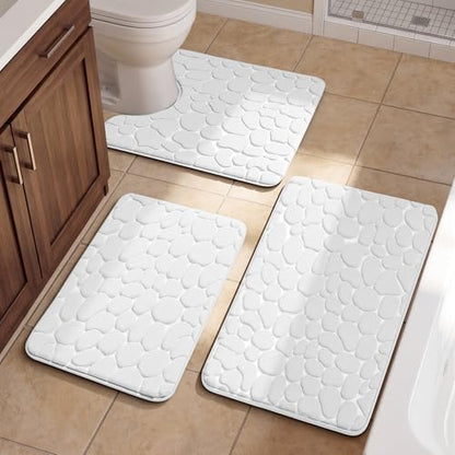 YIHOUSE Bathroom Rugs Mat Set, Memory Foam Bath Mat 3 Piece White