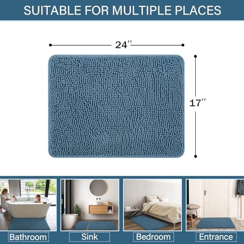 LOCHAS Luxury Bathroom Rug Shaggy Bath Mat 24 x 17 Inch, Denim Blue