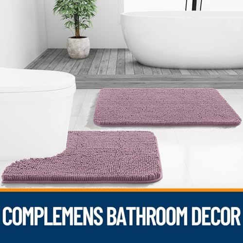 OLANLY Chenille Bathroom Rugs Mats Sets 2 Piece, 59"x20"+30"x20", Deep Plum