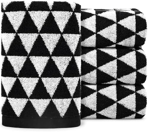 Jacquotha Black and White Hand Towels (Geometric Triangle), 4 Pack