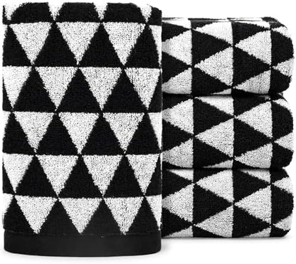 Jacquotha Black and White Hand Towels (Geometric Triangle), 4 Pack
