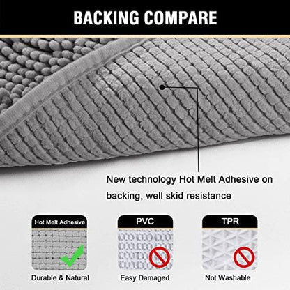 H.VERSAILTEX Chenille Bath Mat Thick Soft Absorbent for Bathroom, Microfiber Dries Quickly, Shaggy Washable Plush Durable Rug, Bathtub and Shower Floor, 24x17, Grey
