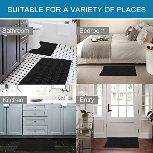 H.VERSAILTEX Bathroom Rugs Bath Rug Set 2 Piece Bathroom Contour Rug Toilet Mat Sets Non Slip Contour Bath Rug Set Ultra Thick Water Absorbent Striped Washable(20" x 32" Plus 20" x 20" U, Black)