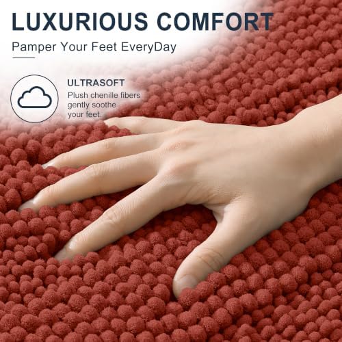 Smiry Chenille Bathroom Runner Rugs 44x24, Soft Bath Mat, Rustic Terracotta