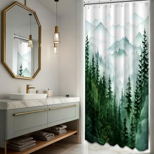 Dark Green and White Stall Shower Curtain, 36X72 in Narrow Small, Forest
