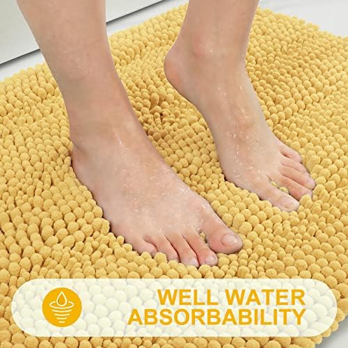Grandaily Chenille Striped Bathroom Rugs 59x24, Extra Thick and Absorbent Bath Mats, Non-Slip Soft Plush Shaggy Shower Carpet, Machine Wash Dry, Bath Rug for Bathroom, Yellow
