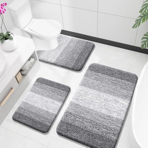 OLANLY Microfiber Bathroom Rugs Sets 3 Piece, 36"x24"+24"x16"+24"x20"