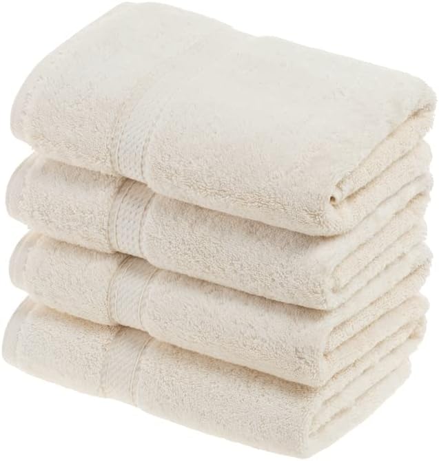 SUPERIOR Egyptian Cotton Plush & Absorbent, Hand Towel Set of 4, Cream | Quick Dry, Soft Luxury Towel Set, Bath Essentials for Bathroom, Guest Bath, Spa, 4 Piece Set, Madeline Towels