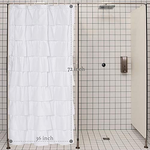 White Ruffle Shower Curtain for Bathroom, 36x72 Inch, Narrow Ruffled Decor