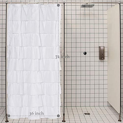 White Ruffle Shower Curtain for Bathroom, 36x72 Inch, Narrow Ruffled Decor