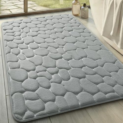 YIHOUSE Memory Foam Bath Mat Cobblestone Bathroom Rugs Super Water Absorbent Bath Mats for Bathroom Machine Washable Bath Rugs(24 x 36,Light Gray)
