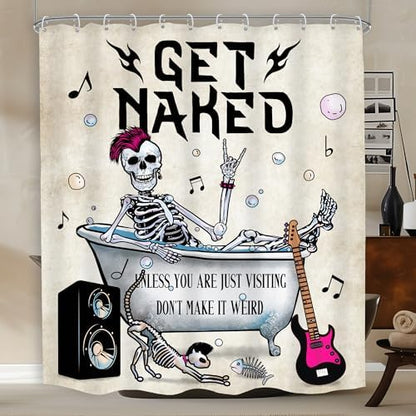 Halloween Skull Skeleton Cool Rock Roll Bathroom Shower Curtain Set