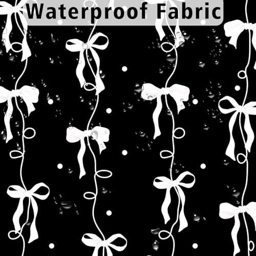 Black and White Bow Shower Curtain for Bathroom, Teen Girls Theme, 72x72In