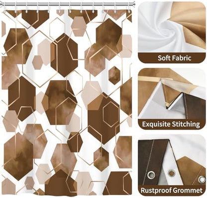 deFouliao Brown Modern Shower Curtain Geometric Grid Art Abstract Waterproof Bathroom Curtain for Bathtub Home Hotel Decor, Washable with Hooks, 60x72 Inch
