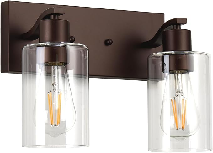 2 Lights Bathroom Light Fixtures Oil Rubbed Bronze Vanity Light with Clear Glass Shade 13in Modern Bathroom Lighting Fixtures Over Mirror for Bedroom/Living Room