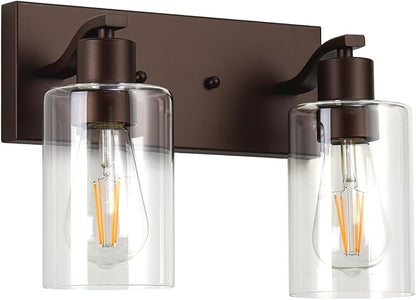2 Lights Bathroom Light Fixtures Oil Rubbed Bronze Vanity Light with Clear Glass Shade 13in Modern Bathroom Lighting Fixtures Over Mirror for Bedroom/Living Room