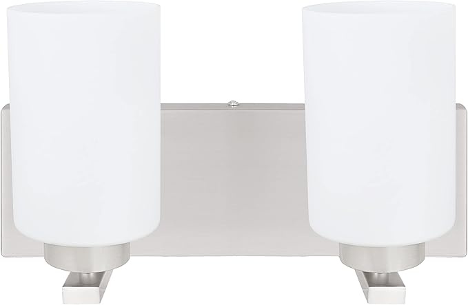 Aspen Creative 62219, Two-Light Metal Bathroom Vanity Wall Light Fixture, 14" Wide, Transitional Design in Satin Nickel