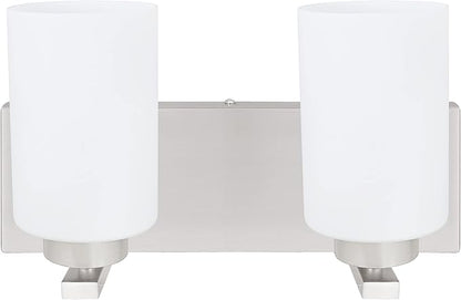 Aspen Creative 62219, Two-Light Metal Bathroom Vanity Wall Light Fixture, 14" Wide, Transitional Design in Satin Nickel