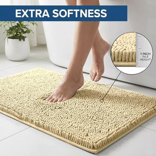 Bathroom Rugs Sets 2 Piece,Super Absorbent Chenille Bath Mats and U-Shaped Toilet Rug,Strong PVC Non Slip Backing,Microfiber Washable Dry Quickly Bath Mats for Bathroom(20"x32"+20"x20"U, Camel)