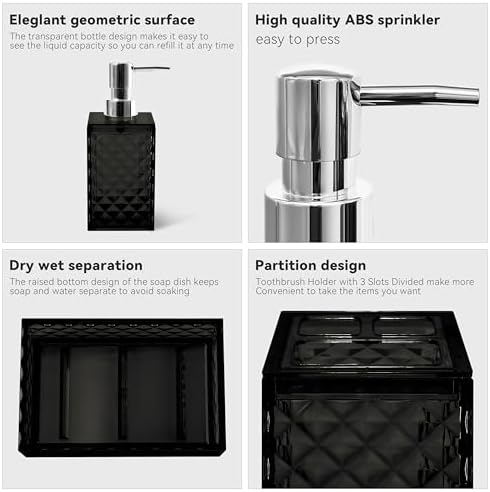 Bathroom Accessory Set, 4 PCS Black Bathroom Accessories Set
