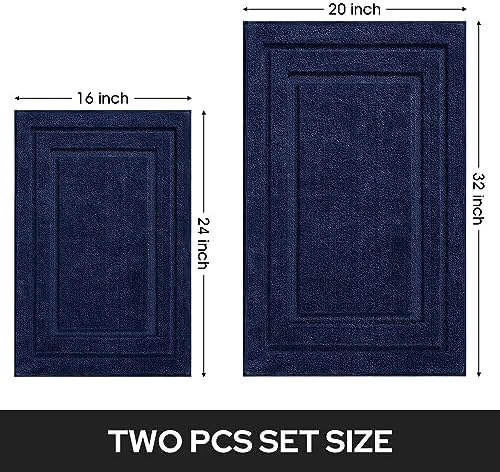 HOMEIDEAS Bathroom Rugs Sets 2 Piece,Soft Non Slip Bath Mat Navy Blue