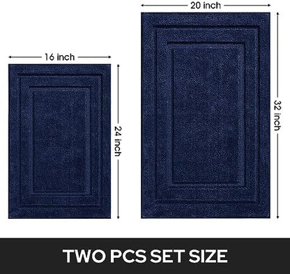 HOMEIDEAS Bathroom Rugs Sets 2 Piece,Soft Non Slip Bath Mat Navy Blue